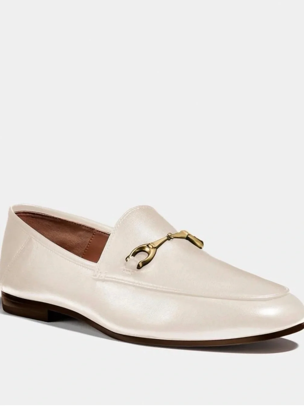 Coach Women's Cream Leather Loafer with Gold Bit